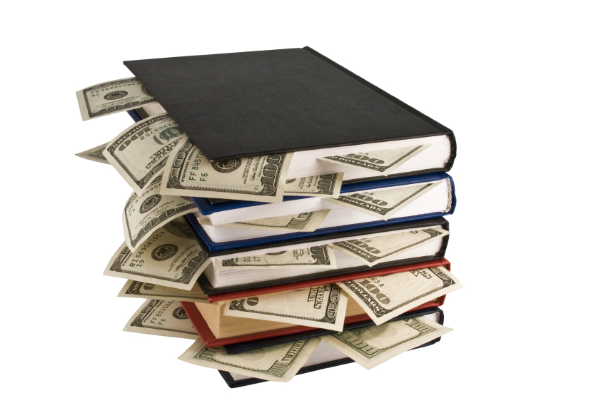 Dollars in the books, isolated on white background, business training.